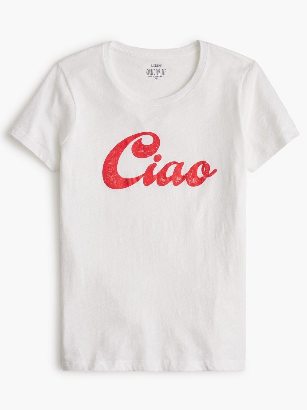 J. Crew White Tee with Red Ciao Script